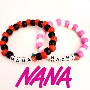 Handmade Strawberry Nana Osaki and Hachi Anime Word Beaded Kandi Bracelet Set